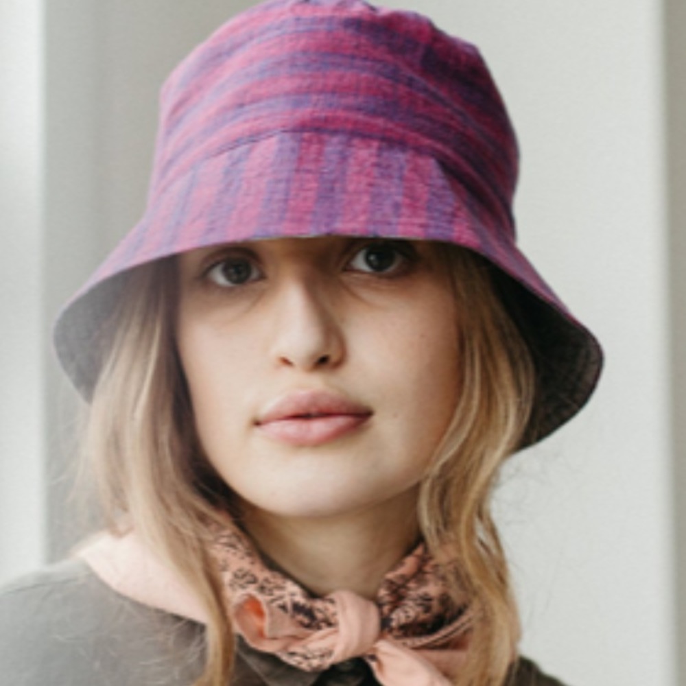 Reversible bucket hat cotton fuchsia purple gray